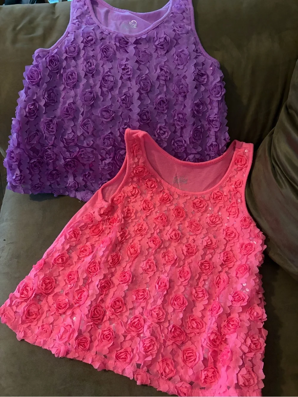Justice Pink Floral Lace Tank with 3D Rosettes